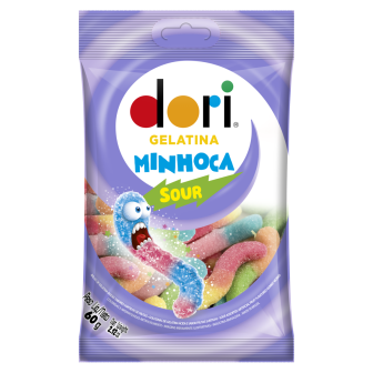 BALA DE GELATINA SORTIDOS DE FRUTAS ÁCIDAS MINHOCA DORI PACOTE 60G