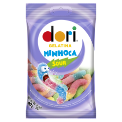 BALA DE GELATINA SORTIDOS DE FRUTAS ÁCIDAS MINHOCA DORI PACOTE 60G