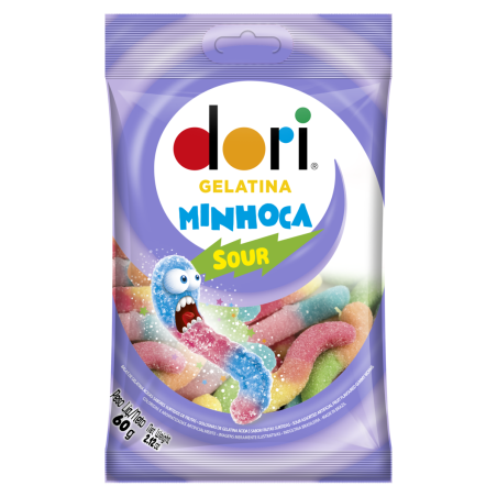 BALA DE GELATINA SORTIDOS DE FRUTAS ÁCIDAS MINHOCA DORI PACOTE 60G