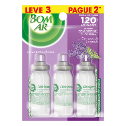 NEUTRALIZADOR DE ODORES CAMPOS DE LAVANDA CLICK SPRAY BOM AR BLISTER 12ML CADA REFIL LEVE 3 PAGUE 2 UNIDADES