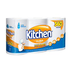 TOALHA DE PAPEL JUMBO 330 TOALHAS 19X22 3 UNIDADES KITCHEN