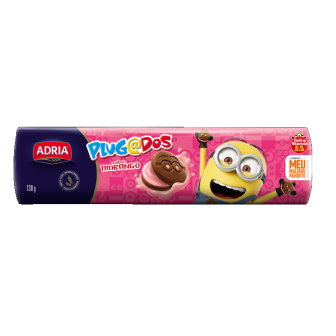 BISCOITO CHOCOLATE RECHEIO MORANGO MINIONS ADRIA PLUGADOS PACOTE 120G