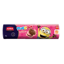 BISCOITO CHOCOLATE RECHEIO MORANGO MINIONS ADRIA PLUGADOS PACOTE 120G