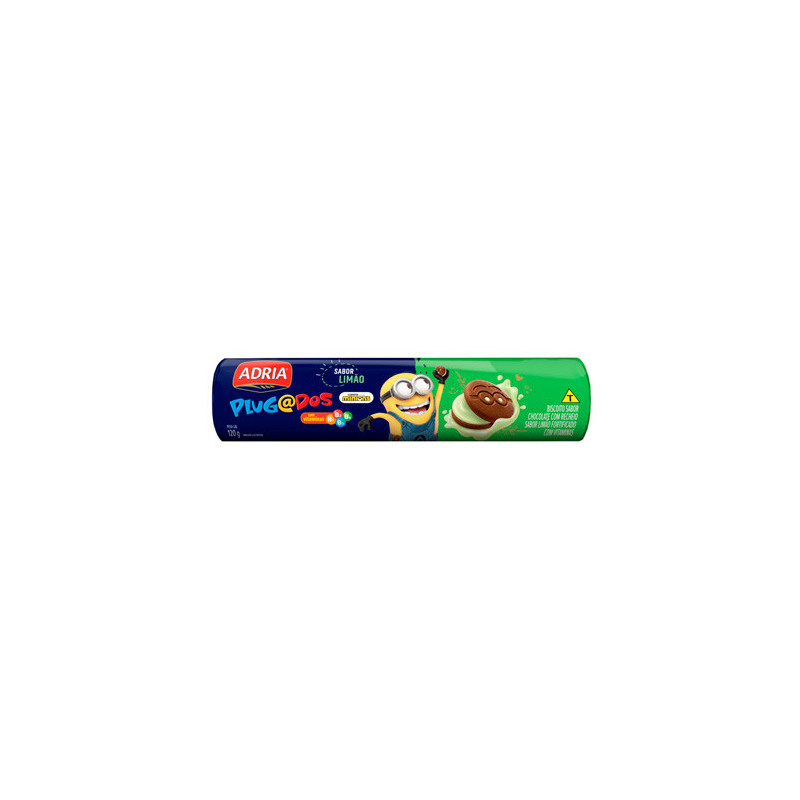 BISCOITO CHOCOLATE RECHEIO LIMÃO MINIONS ADRIA PLUGADOS PACOTE 120G