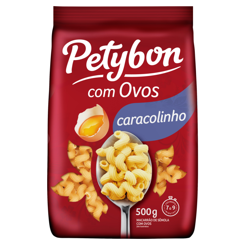 MACARRÃO DE SÊMOLA COM OVOS CARACOLINHO PETYBON PACOTE 500G