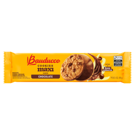 BISCOITO COOKIE COM GOTAS DE CHOCOLATE COBERTURA CHOCOLATE BAUDUCCO MAXI PACOTE 96G