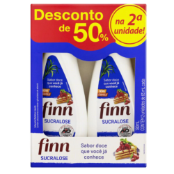PACK ADOÇANTE LÍQUIDO SUCRALOSE FINN CAIXA 130ML 2 UNIDADES GRÁTIS DESCONTO DE 50% NA 2ª UNIDADE