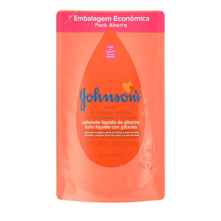 SABONETE LÍQUIDO DA CABEÇA AOS PÉS JOHNSONS BABY SACHÊ 180ML REFIL EMBALAGEM ECONÔMICA