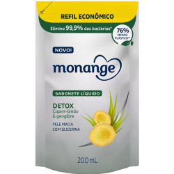 SABONETE LÍQUIDO DETOX CAPIM-LIMÃO & GENGIBRE MONANGE SACHÊ 200ML REFIL ECONÔMICO