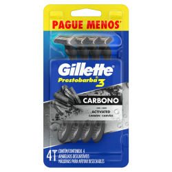 APARELHO DESCARTÁVEL PARA BARBEAR GILLETTE PRESTOBARBA3 CARBONO 4 UNIDADES PAGUE MENOS