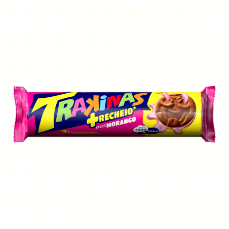 BISCOITO RECHEIO MORANGO TRAKINAS +RECHEIO PACOTE 126G
