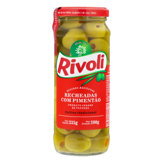 AZEITONA VERDE EM CONSERVA RECHEIO PIMENTÃO RIVOLI VIDRO 200G