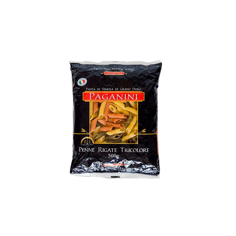 MACARRÃO DE SÊMOLA GRANO DURO TRICOLORE PENNE RIGATE PAGANINI PACOTE 500G