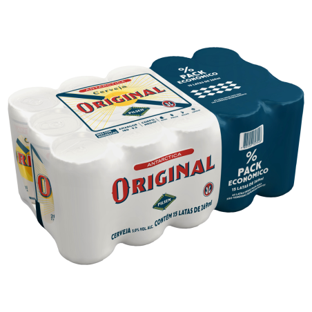 PACK CERVEJA PILSEN ANTARCTICA ORIGINAL LATA 15 UNIDADES 269ML CADA EMBALAGEM ECONÔMICA