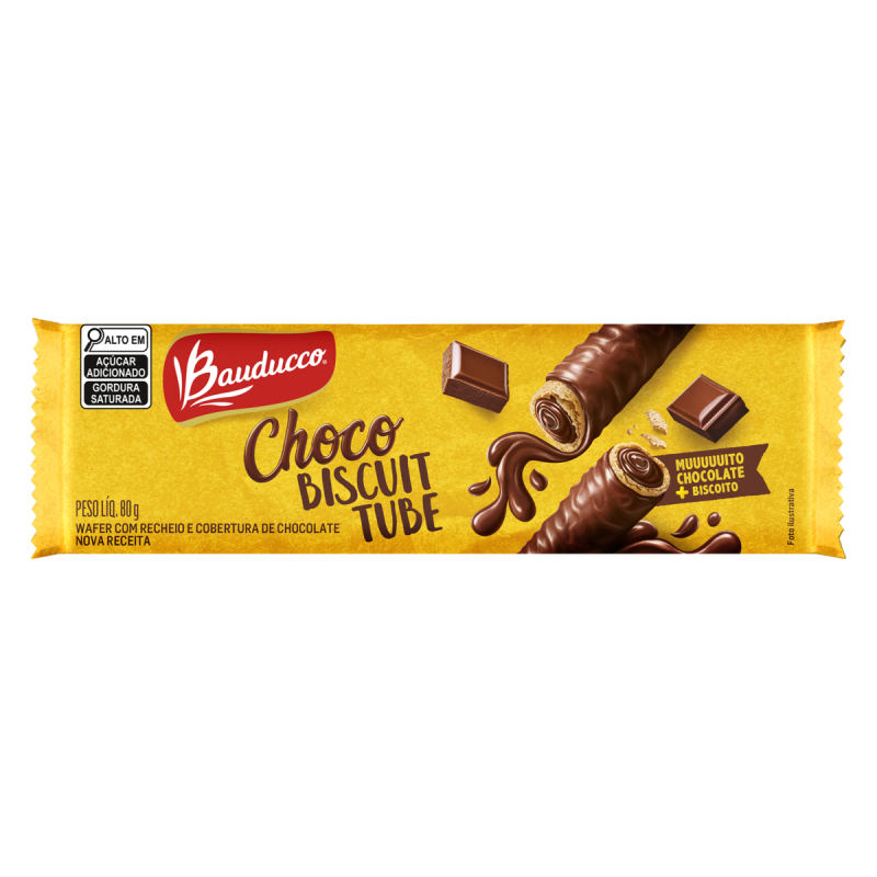 WAFER RECHEIO E COBERTURA CHOCOLATE BAUDUCCO CHOCO TUBE PACOTE 80G