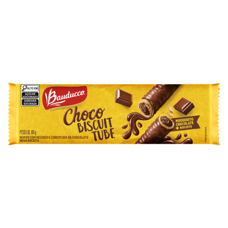 WAFER RECHEIO E COBERTURA CHOCOLATE BAUDUCCO CHOCO TUBE PACOTE 80G