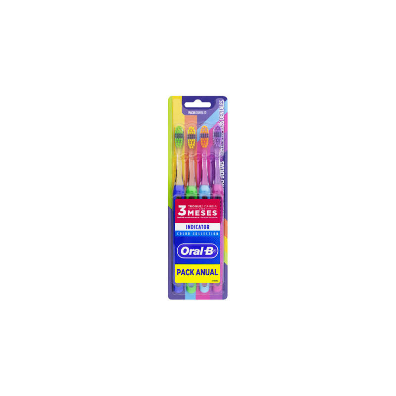 ESCOVA DENTAL MACIA ORAL-B INDICATOR COLOR COLLECTION 4 UNIDADES