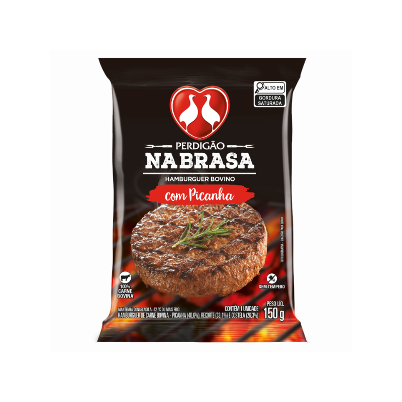 HAMBÚRGUER DE CARNE BOVINA PICANHA PERDIGÃO NA BRASA PACOTE 150G