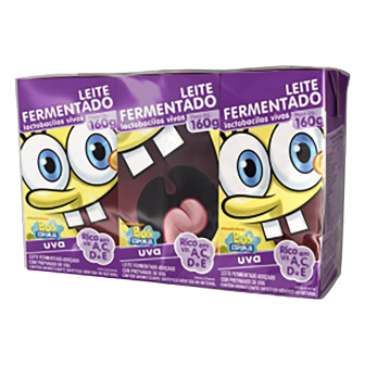 PACK LEITE FERMENTADO DESNATADO UVA BOB ESPONJA BATAVO CAIXA 3 UNIDADES 160G CADA