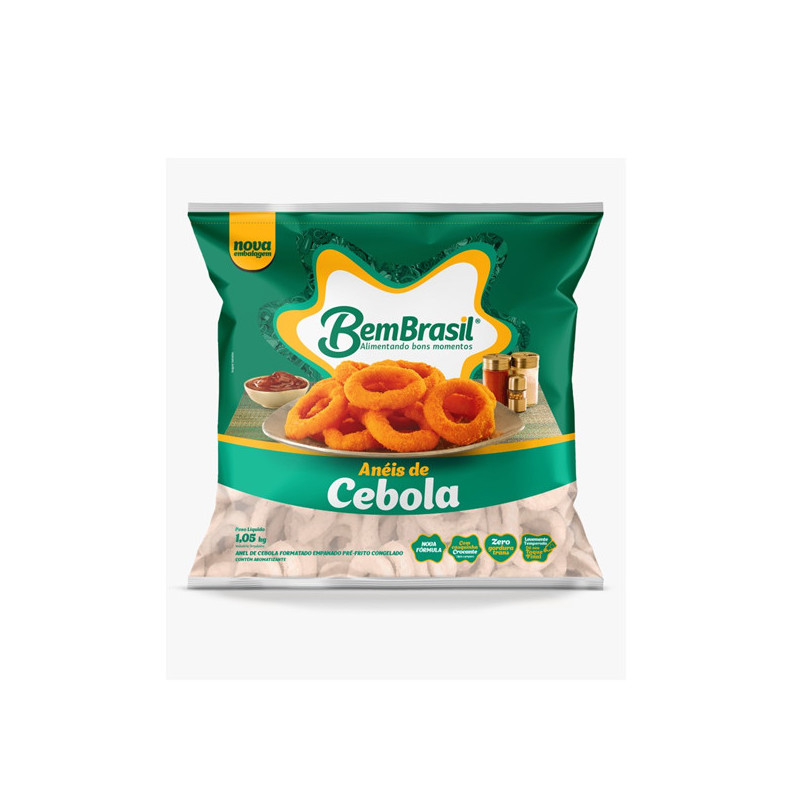 ANÉIS DE CEBOLA EMPANADOS PRÉ-FRITOS CONGELADOS BEM BRASIL PACOTE 1,05KG