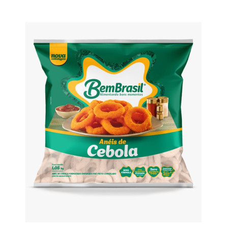 ANÉIS DE CEBOLA EMPANADOS PRÉ-FRITOS CONGELADOS BEM BRASIL PACOTE 1,05KG