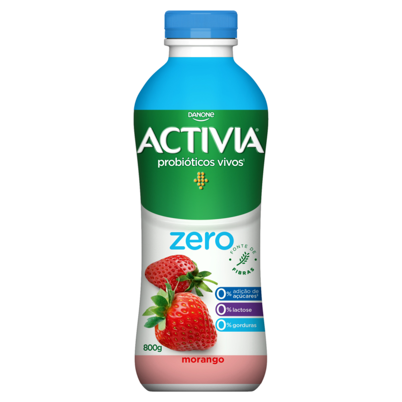 LEITE FERMENTADO DESNATADO MORANGO ZERO LACTOSE ACTIVIA ZERO GARRAFA 800G