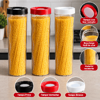 PORTA MACARRAO HERMETICO 950ML TAMPA VERMELHO REF: 1291 - PANAMBY PLASTICO
