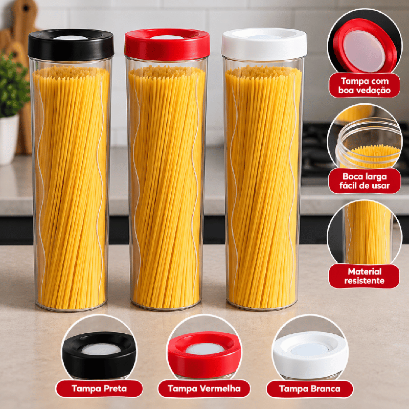 PORTA MACARRAO HERMETICO 950ML TAMPA VERMELHO REF: 1291 - PANAMBY PLASTICO