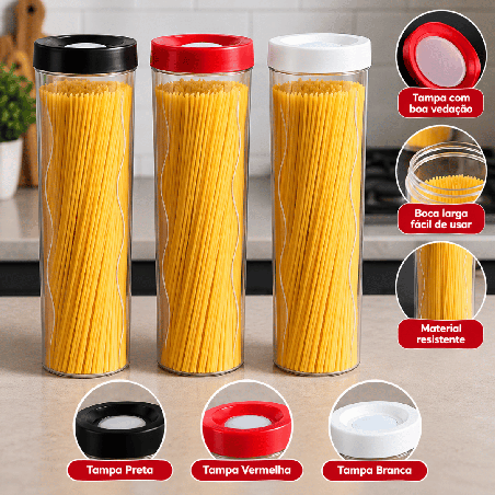 PORTA MACARRAO HERMETICO 950ML TAMPA VERMELHO REF: 1291 - PANAMBY PLASTICO