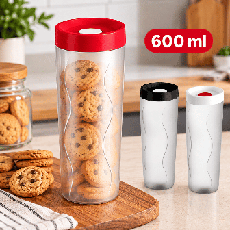 PORTA BISCOITO HERMETICO 600ML TAMPA PRETA REF: 1109 - PANAMBY PLASTICO
