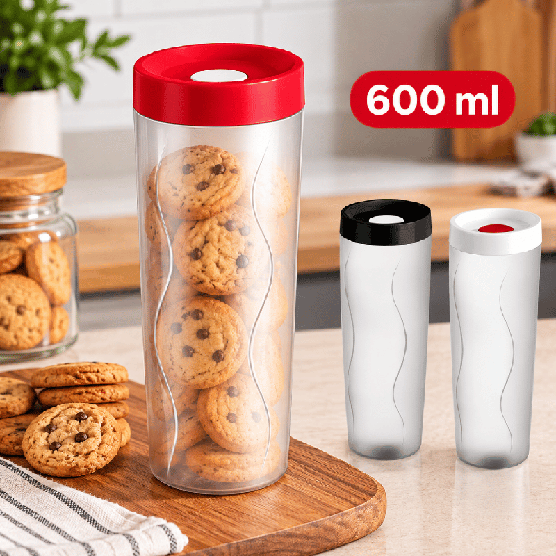 PORTA BISCOITO HERMETICO 600ML TAMPA PRETA REF: 1109 - PANAMBY PLASTICO