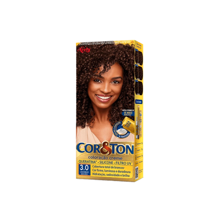 KIT COLORAÇÃO CREME COR 3.0 CASTANHO ESCURO NIELY COR&TON