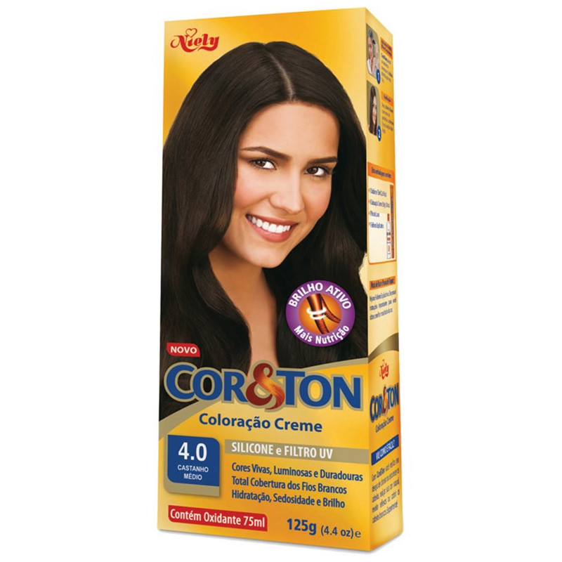 KIT COLORAÇÃO CREME COR 4.0 CASTANHO MÉDIO NIELY COR&TON