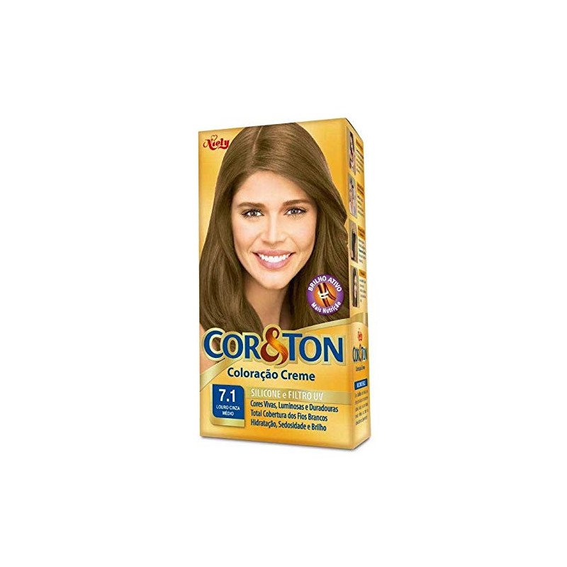 KIT COLORAÇÃO CREME COR 7.1 LOURO CINZA MÉDIO NIELY COR&TON
