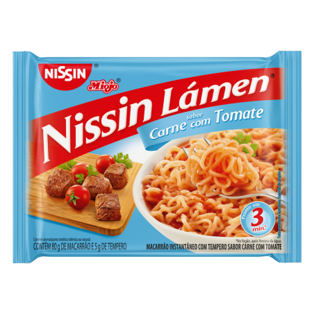 MACARRÃO INSTANTÂNEO LÁMEN CARNE COM TOMATE NISSIN MIOJO PACOTE 85G