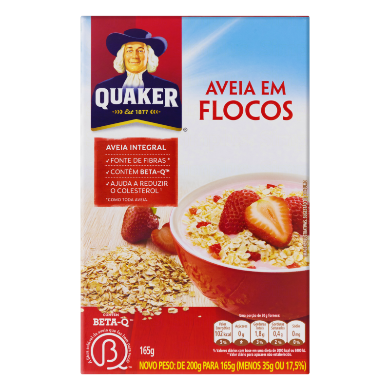 AVEIA EM FLOCOS QUAKER CAIXA 165G