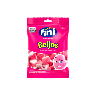 BALA DE GELATINA MORANGO BEIJOS FINI PACOTE 100G