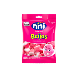 BALA DE GELATINA MORANGO BEIJOS FINI PACOTE 100G