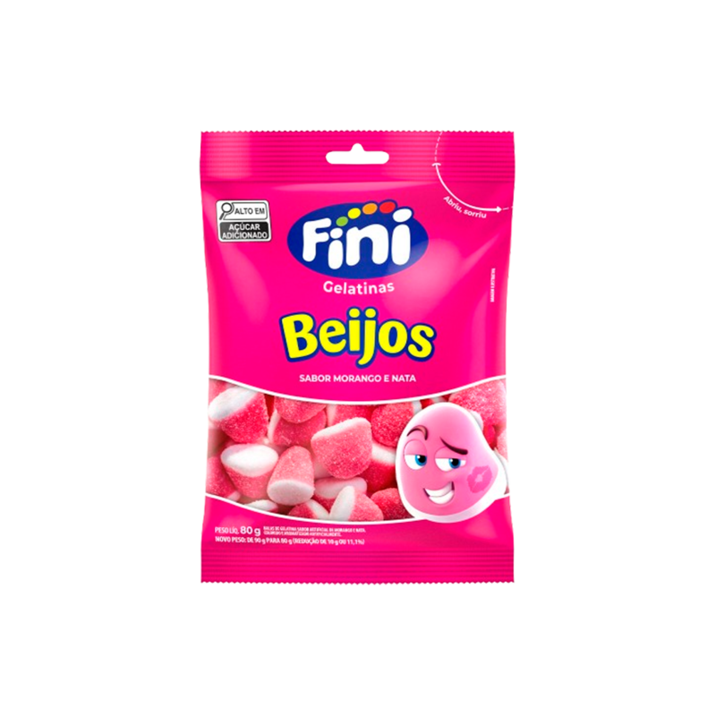 BALA DE GELATINA MORANGO BEIJOS FINI PACOTE 100G