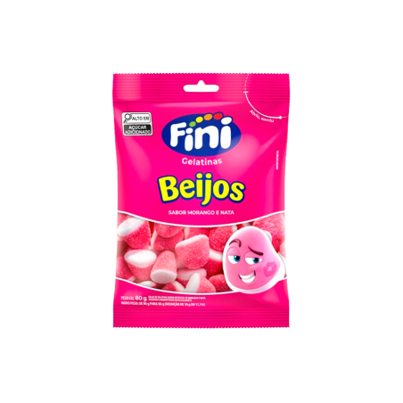 BALA DE GELATINA MORANGO BEIJOS FINI PACOTE 100G