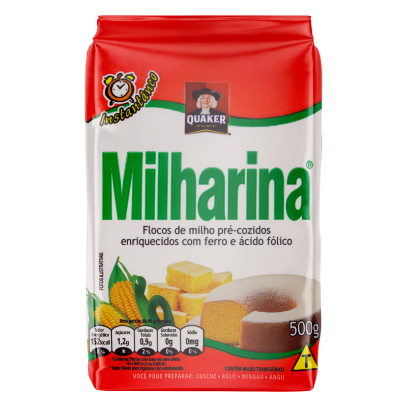 FLOCOS DE MILHO PRÉ-COZIDO QUAKER MILHARINA PACOTE 500G