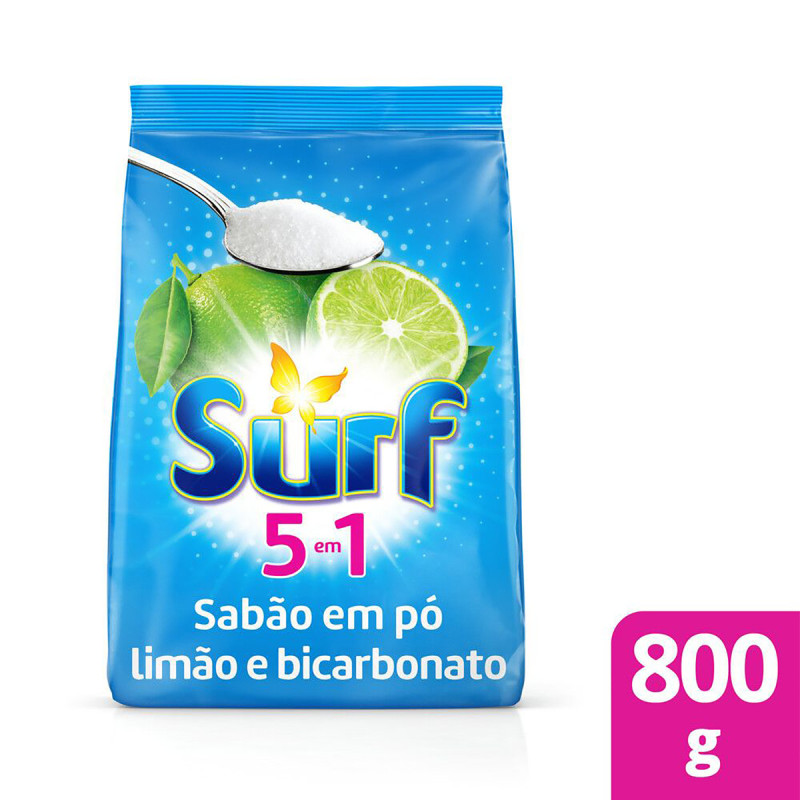 LAVA-ROUPAS PÓ LIMÃO E BICARBONATO SURF PACOTE 800G