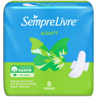 ABSORVENTE COM ABAS SUAVE SEMPRE LIVRE ADAPT PACOTE 8 UNIDADES