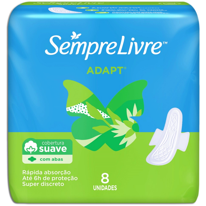 ABSORVENTE COM ABAS SUAVE SEMPRE LIVRE ADAPT PACOTE 8 UNIDADES