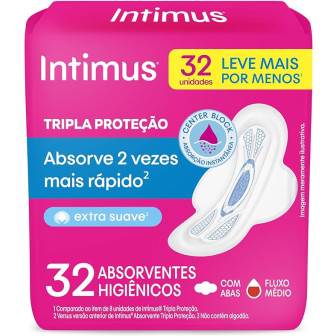 ABSORVENTE COM ABAS EXTRA SUAVE INTIMUS TRIPLA PROTEÇÃO PACOTE 32 UNIDADES