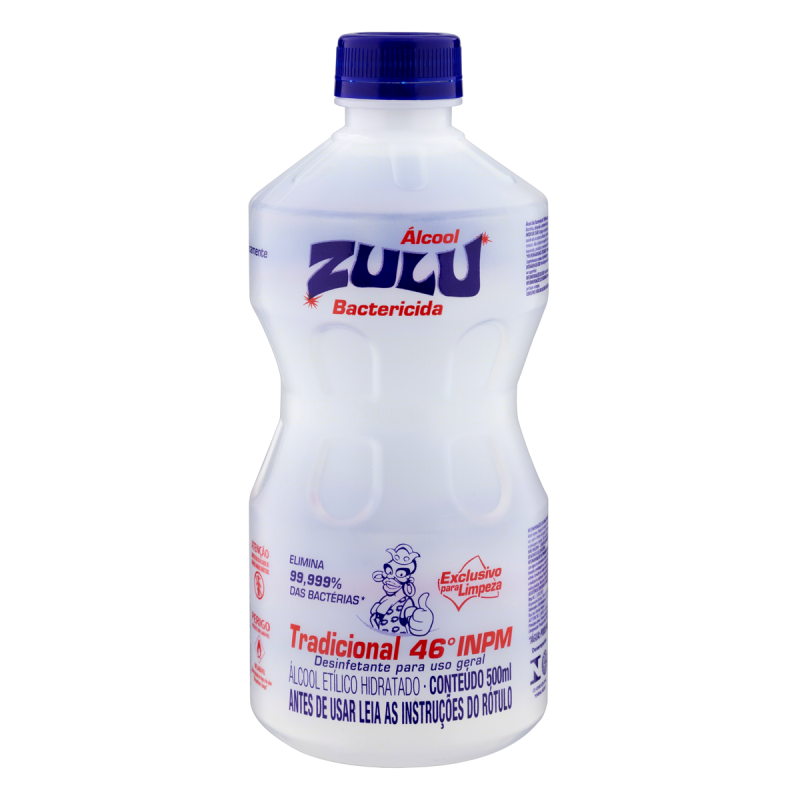 ÁLCOOL LÍQUIDO 46º INPM BACTERICIDA TRADICIONAL ZULU FRASCO 500ML