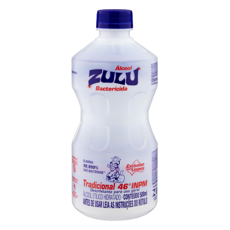 ÁLCOOL LÍQUIDO 46º INPM BACTERICIDA TRADICIONAL ZULU FRASCO 500ML