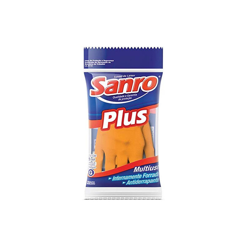 LUVA USO GERAL SANRO M PLUS LARANJA UNIT