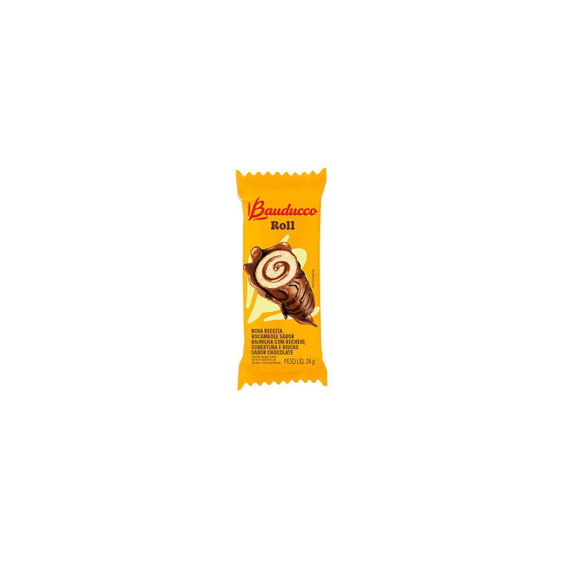 ROCAMBOLE BAUNILHA RECHEIO E COBERTURA CHOCOLATE BAUDUCCO ROLL PACOTE 34G