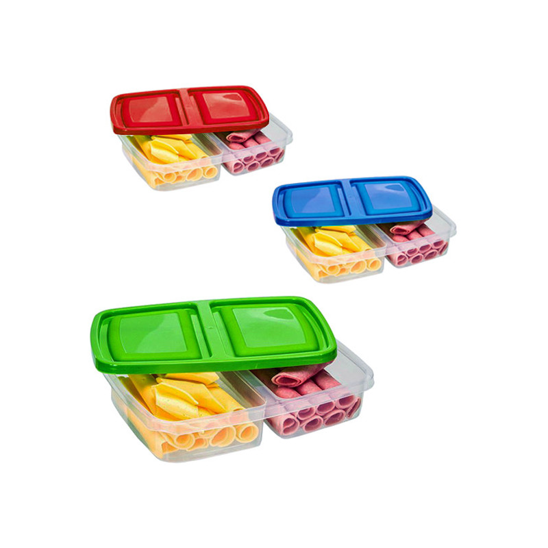 PORTA FRIOS DE PLASTICO DUPLO RETANGULAR COM TAMPA COLORS 1250ML 24X17,5X5CM